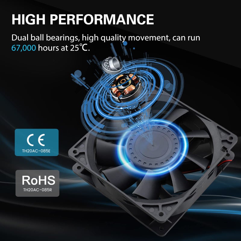 GDSTIME 140mm High Static Pressure Cooling Fan 2-Pin 140x140x38mm DC 12V Ball Bearing for Radiator Heatsink - Image 4